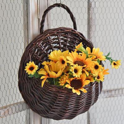 Handmade Wicker Woven Basket Wall Mounted Dried Flower Container Garden Decor