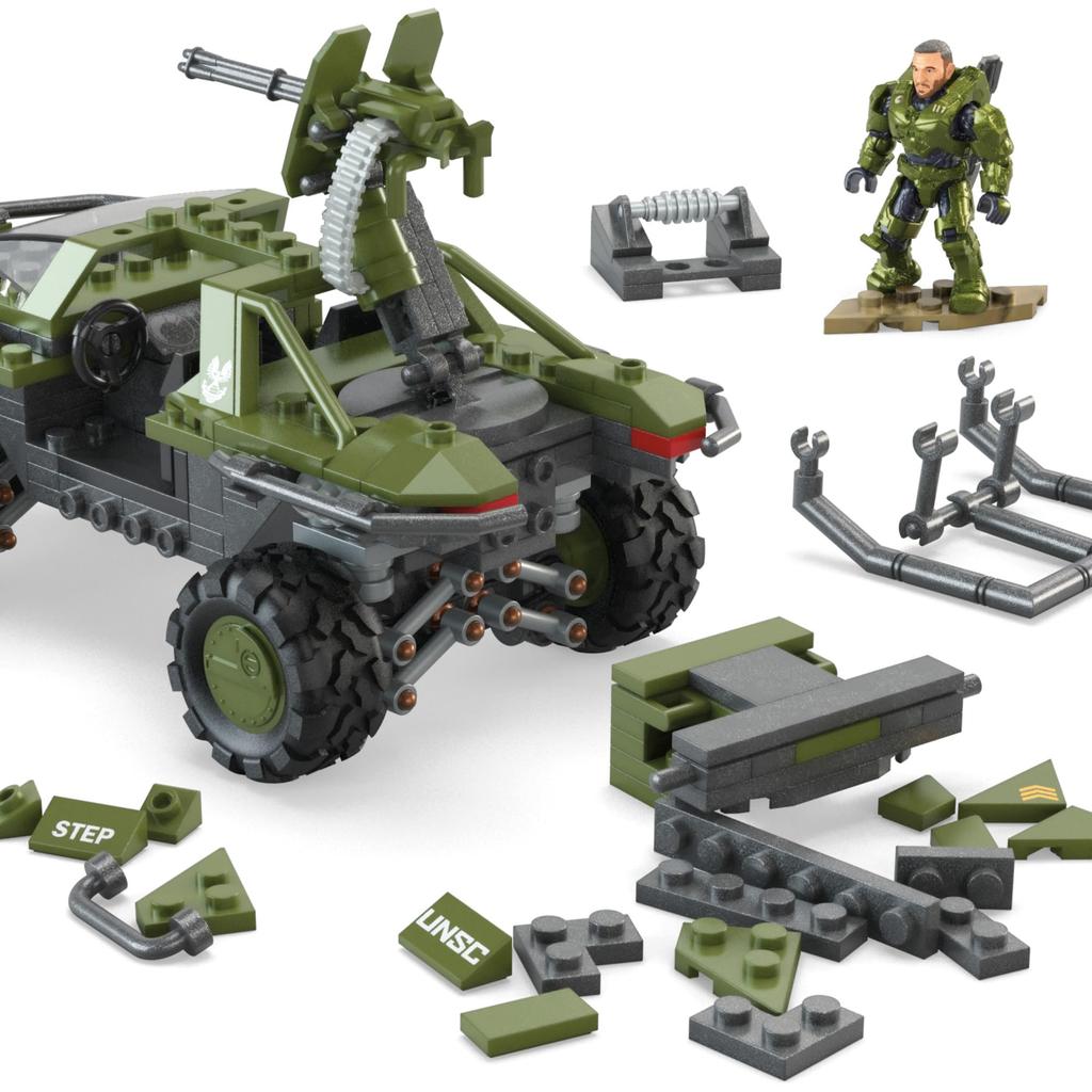 Mega Halo Building Toy Fleetcom Warthog ATV 469 5 Poseable Micro Action Figures and HNC57 Set Vehicle, Pieces, Accessories, Small,