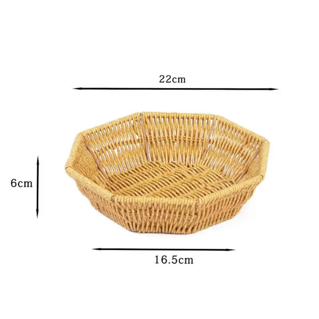 Woven Storage Basket Imitation Rattan Organizer Fruit Bread Container Home Kitchen Restaurant Display Tray Durable Multi-Use