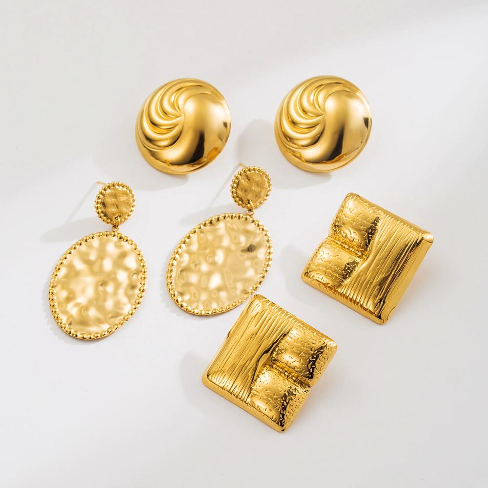 French Retro Geometric Stainless Steel Earrings Women's Exaggerated Titanium Steel Stud Earrings Fashionable Jewelry Accessories