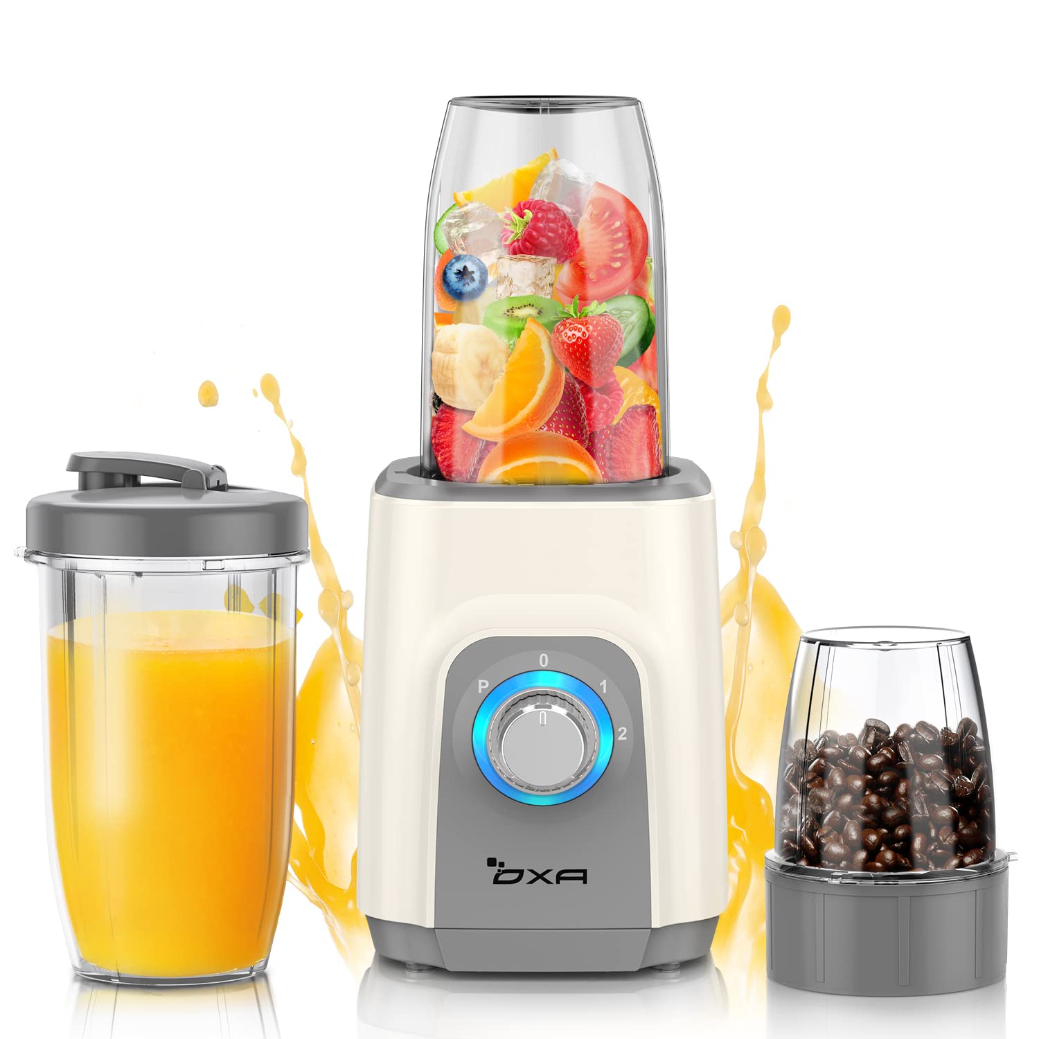 

Соковижималка OXA Міксер Smoothie Багатоцільовий 3 пляшки Кавомолка 6 лопатей Висока потужність 450 Вт Висока швидкість обертання Легко дробить Лід Можна мити Легко перегрівати білий