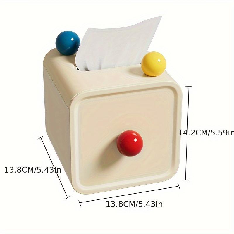 Chic Cream Style Tissue Box with Colorful Balls Square Plastic Holder for Bathroom, Living Room  Vanity Countertop Decor