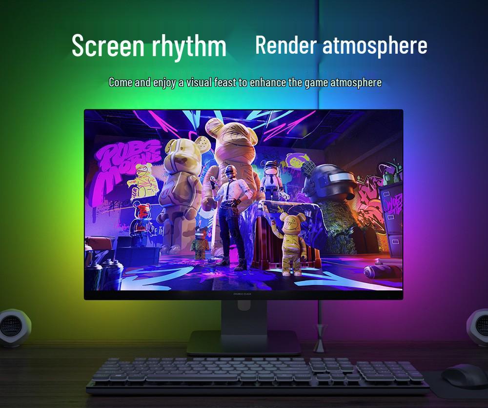 Streamer's RGB Sync Light Strip: Ambient Neon Effects for Gaming Monitors with Music Rhythm