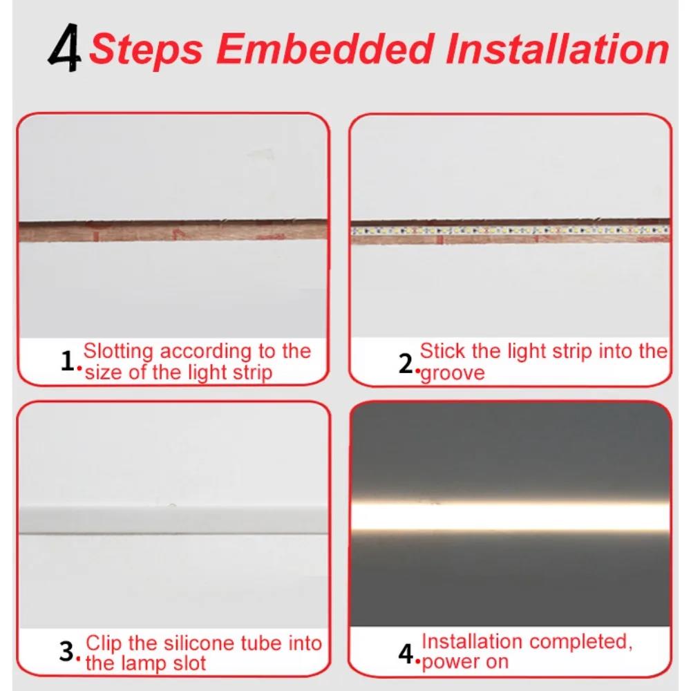 DIY Recessed LED Neon Tube Silicone Gel Covering Flexible Embedded Soft Diffuser Linear White 1M-15M for COB 5050 2835 LED Strip 4
