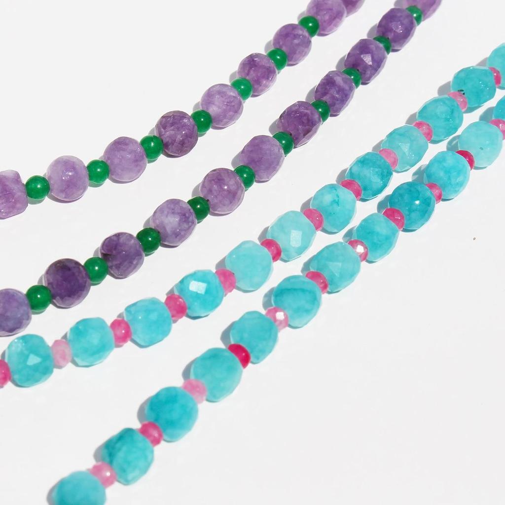 Natürlicher Aquamarin und Rosa Exquisite Halskette - Edler Lila und Grüner Perlen-Choker, Sommerkollektion.