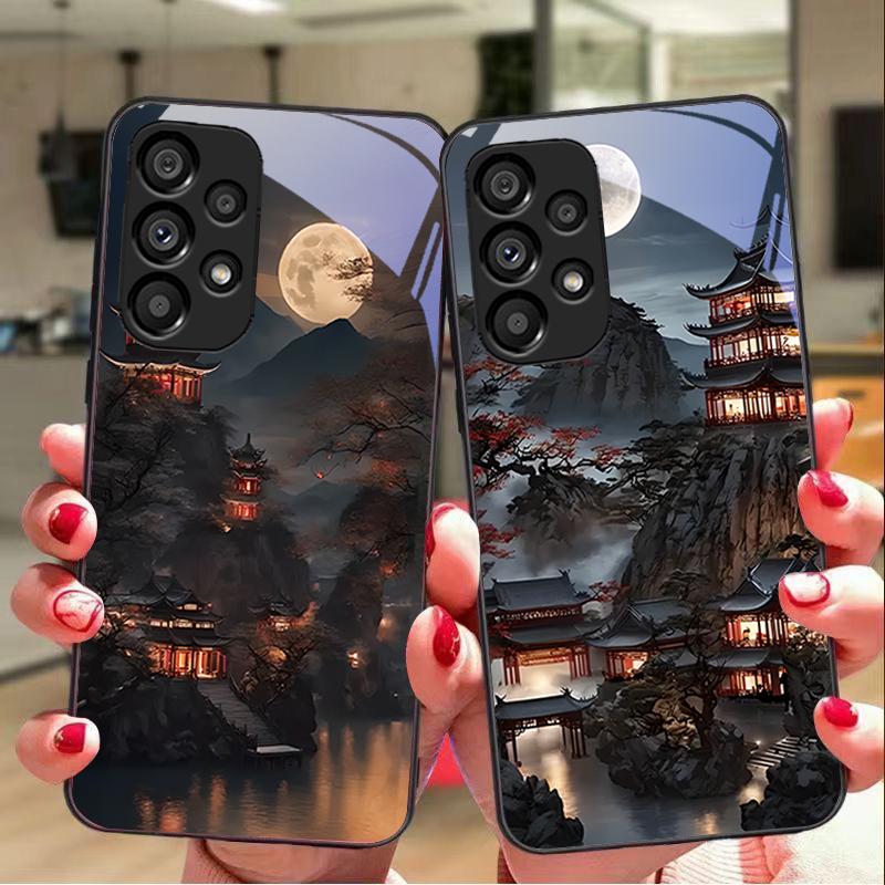 Old Style Building For Samsung Galaxy S 8 9 10 20 Plus 21 FE 22 23 24 Ultra S7 Edge Black Tempered Glass Phone Case Hard Shell