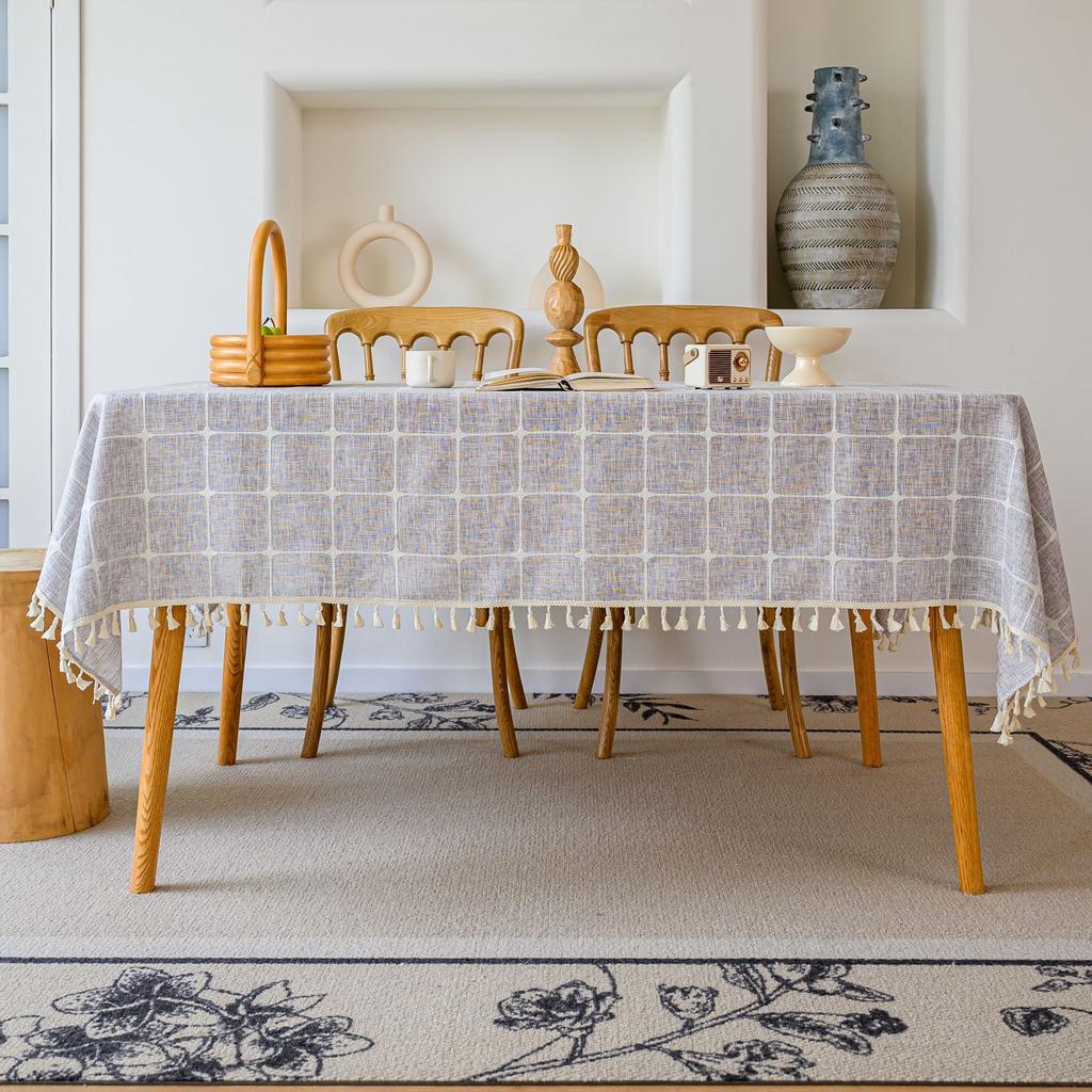Embroidered Checkered Universal Dining Table Cloth Decorative Tablecloth Cover Cloth North Tablecloth Table Mat Cotton And Linen