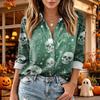 Women's Halloween Print Button Down Long Sleeve Casual Shirt with Two Pockets Top
