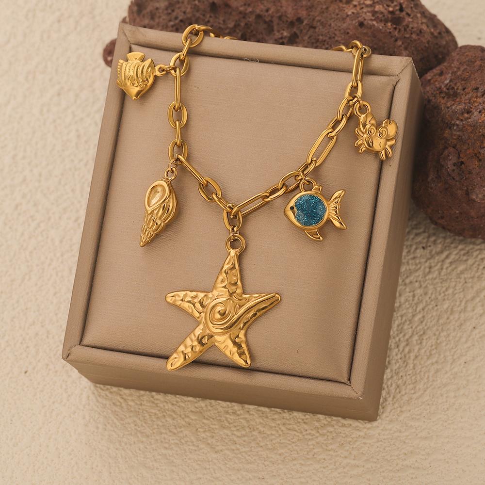 GIOIO Stainless Steel Starfish Seashell Bracelet Gold-Plated Pendant Bracelets For Women Jewelry Waterproof Trendy Jewelry Gift