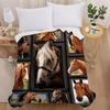 Horse Painting Art 3D Print Plush Flannel Throw Blanket Vintage Bedding Square Picnic Bed Super Soft Lightweight King Queen Size