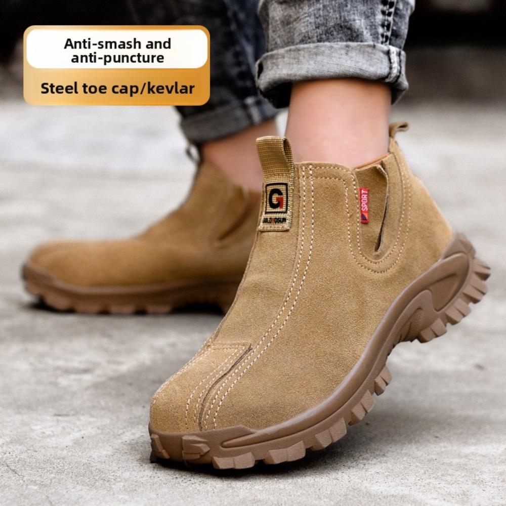 Steel Toe Slip On Work Shoes Anti Smash Anti Puncture Leather Safety Boots For Construction Electric Welder