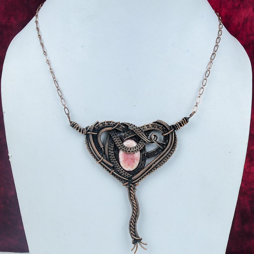 Rhodochrosite Gemstone Pendant Handmade Pendant Copper Wire Wrapped Jewelry