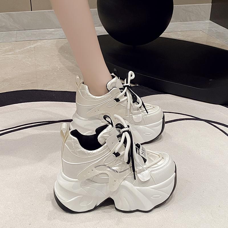 High Quality 10CM Synthetic Genuine Leather Boot Ankle Women Autumn Spring Cowboy Platform Wedge High Brand Chunky Sneaker Shoes
