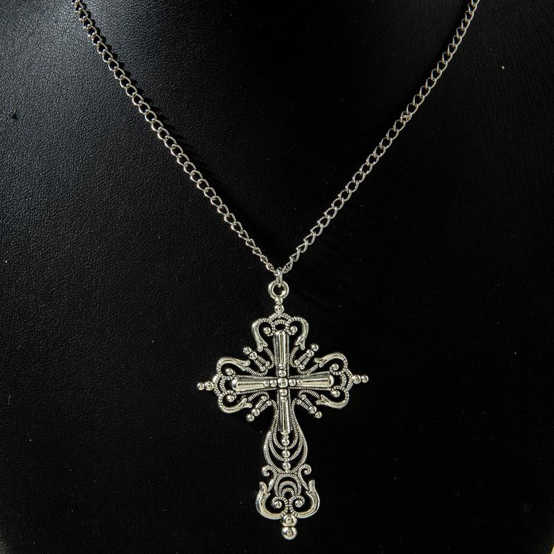Gothic Hollow Out Diamond Studded Cross Pendant Necklace Set Y2K Personalized Thorn Love Black Bead Stacked Necklace Set