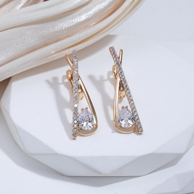 Kinel Water Drop Zircon Long Dangle Earrings For Women Rose Gold Color Elegant Jewelry