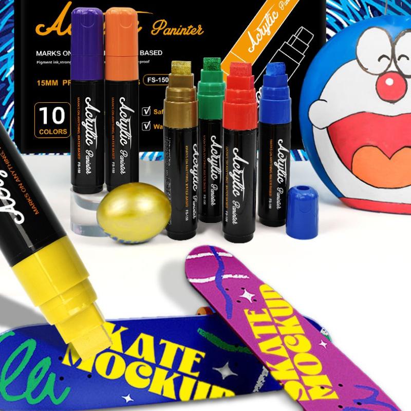 15mm Acrylic Marker Pen Large Tip Opaque Blendable Water-Based Art Marker for Professional Drawing Painting and Graffiti