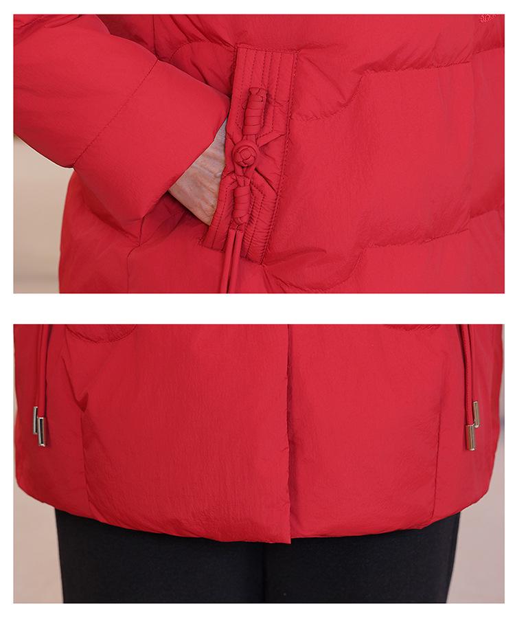 Red Chinese Style Winter Down Jacket for Middle-aged and Elderly Women: Warm, Thick Cotton Coat