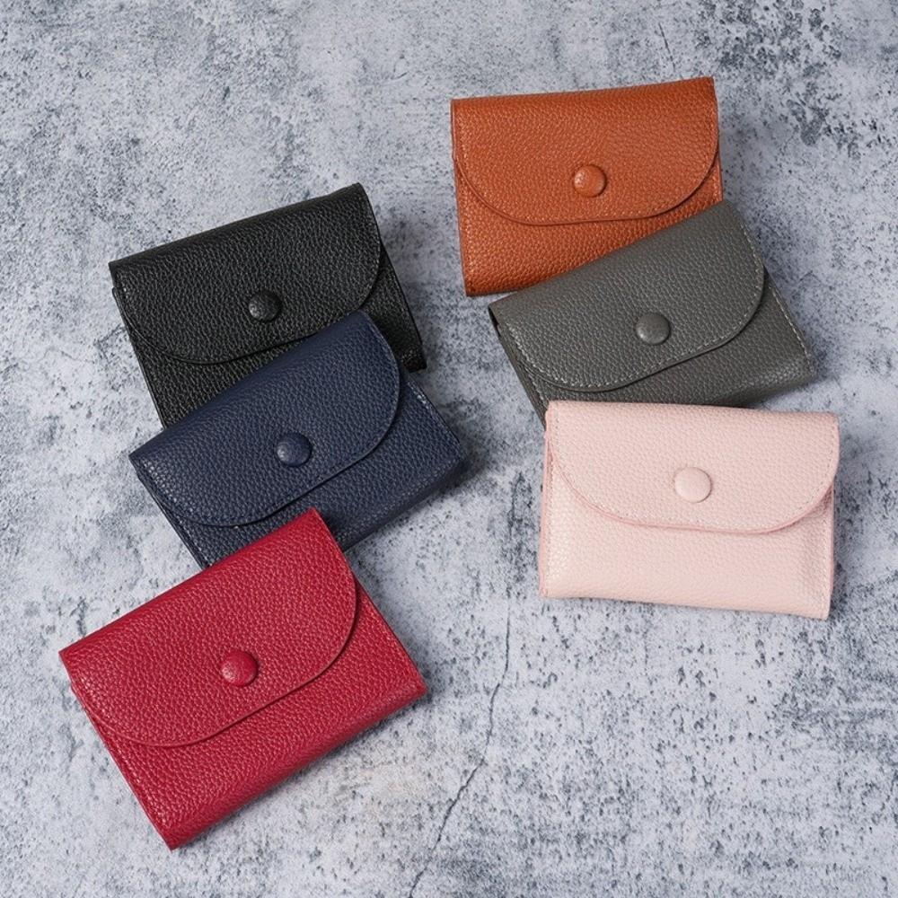 New PU Leather Short Wallet Zipper Solid Color Card Holder Mini Small Handbag Ladies