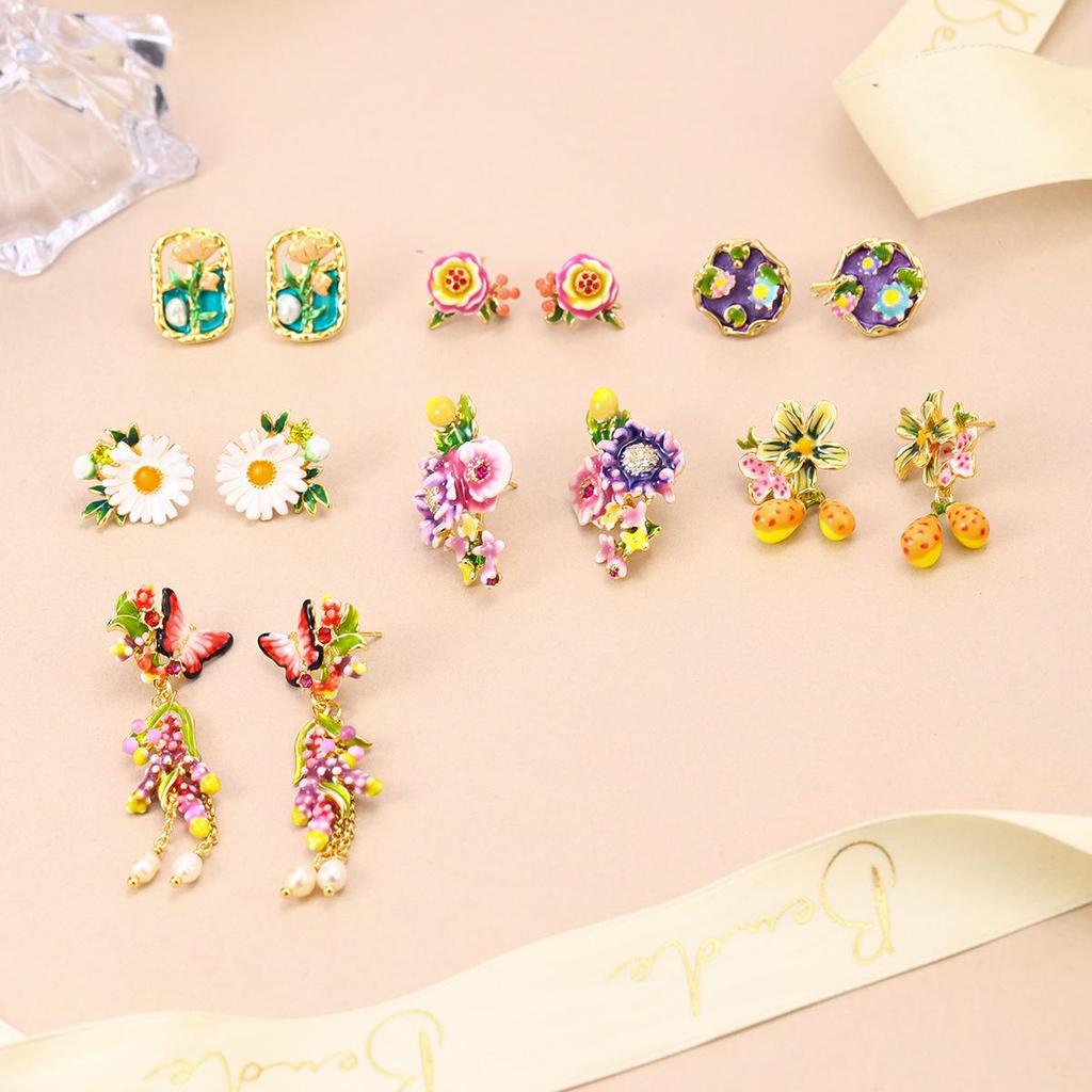 Gradient Mori Pearl Flower Earrings, Spring/Summer 2025. Silver Needle, Fresh Color-Preserving Studs.