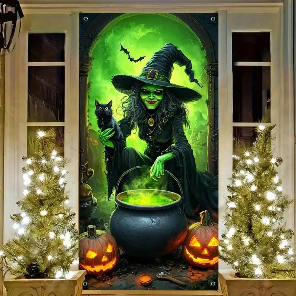 Halloween Party Banner Backdrop Horror Killer Creepy Scary Zombie Nun Terror Ghost Theme Decorations Decor for Front Door