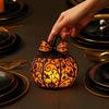 Warmes Nachtlicht 1/2 Stück Halloween Schleife Kürbislicht, Buntglas Schreibtischlampe, Gruselige Jack-o'-Lantern Nachtdekoration für Zuhause Büro Harzlichter