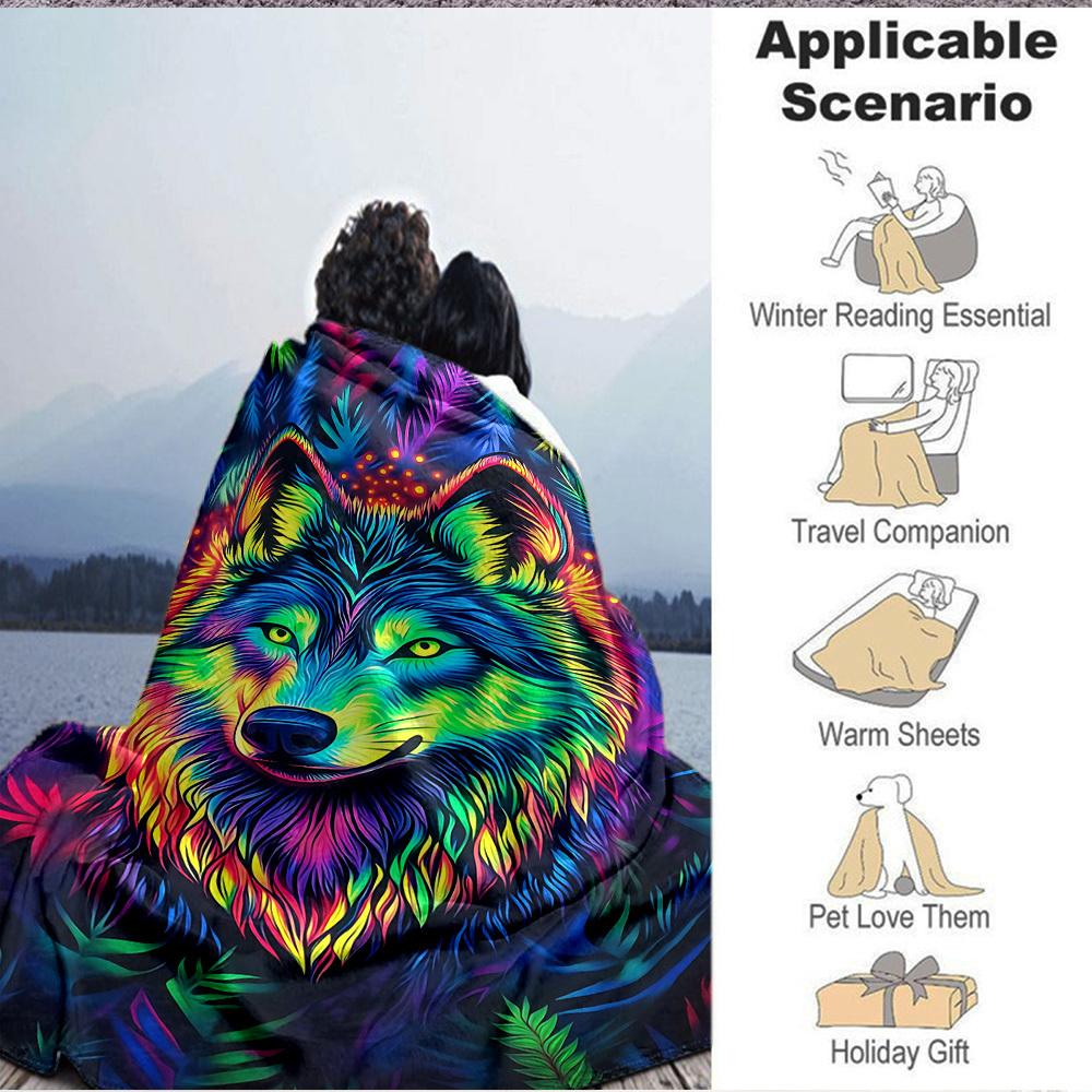 1pc Wolf, Neon Art Blanket Lightweight Blanket Throw Blanket For Sofa, Bed, Travel, Camping, Livingroom, Office, Couch, Chair yy251010031