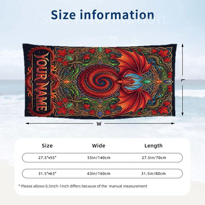 Dragon Phoenix Theme Beach Towel Personalized Custom Name & Text Soft Quick Dry Beach Towel for Swimming Travel