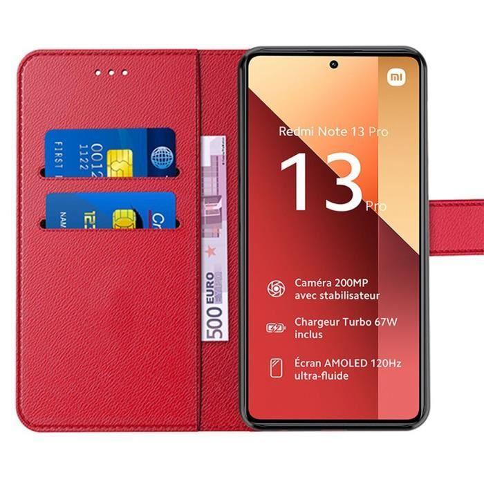 Coque - E.F.CONNECTION - Pour Xiaomi Redmi Note 13 Pro 4G - Souple - Effet cuir rouge - Béquille intégrée
