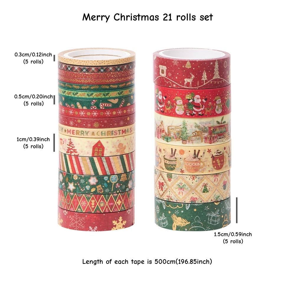 21rolls Merry Christmas Tapes Set Gold Foil Washi Tape Adhesive Paper Masking for Diary Album Wrapping Home Celebration