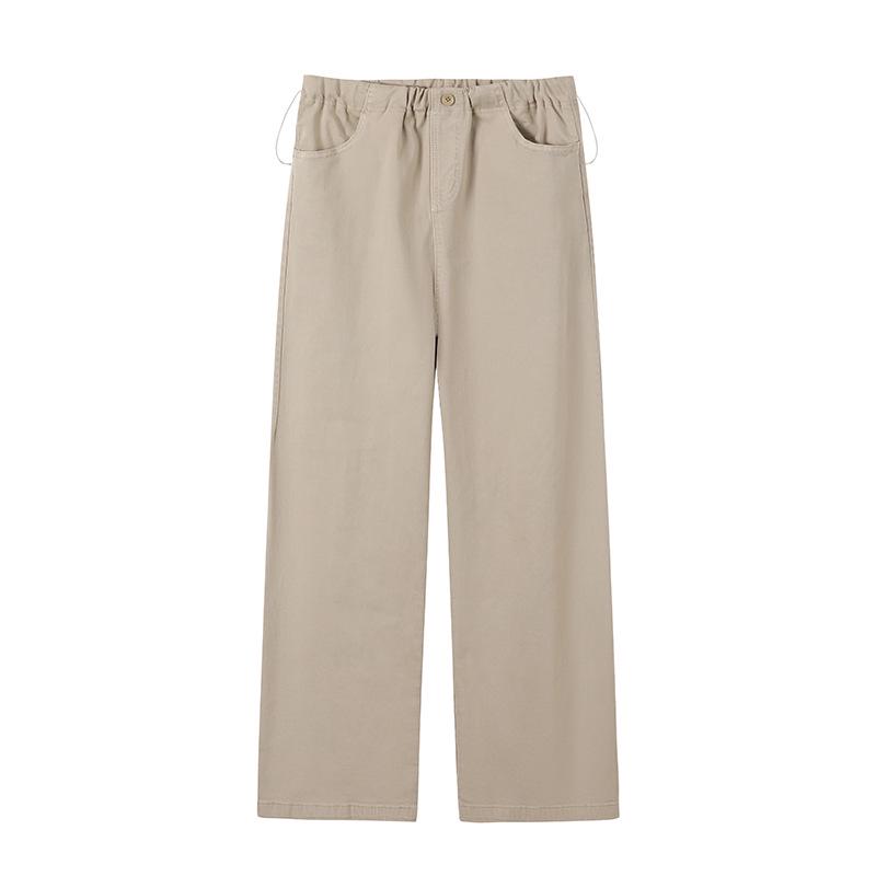 2026 Spring Korean Style Maternity Wide-Leg High-Waisted Denim Pants with Adjustable Side Drawstring M