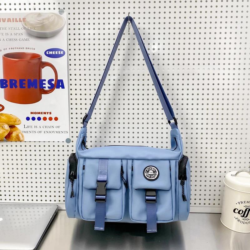 Large Capacity Nylon Crossbody Bag for Women Multiple Pockets Casual Shoulder Bag Elegant Monochromatic