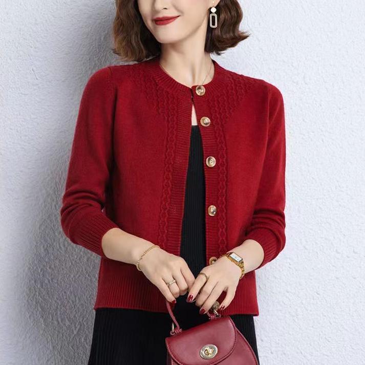 Stilig cardigan for kvinner høstklær elegant genserjakke løs rund hals strikket cardigan