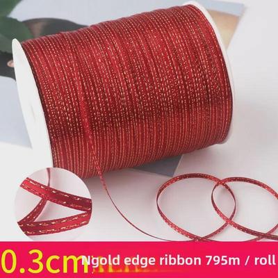 0.3cm Red Ribbon with Double Gold Edges for Cake Packaging and Gift Boxes