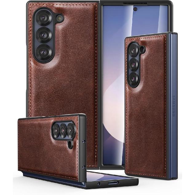Foluu Case for Samsung Galaxy Z Fold 6, with Front Built-in Screen Protector, PU Leather + Hard PC Shell Ultra Thin Slim Durable Protective Phone