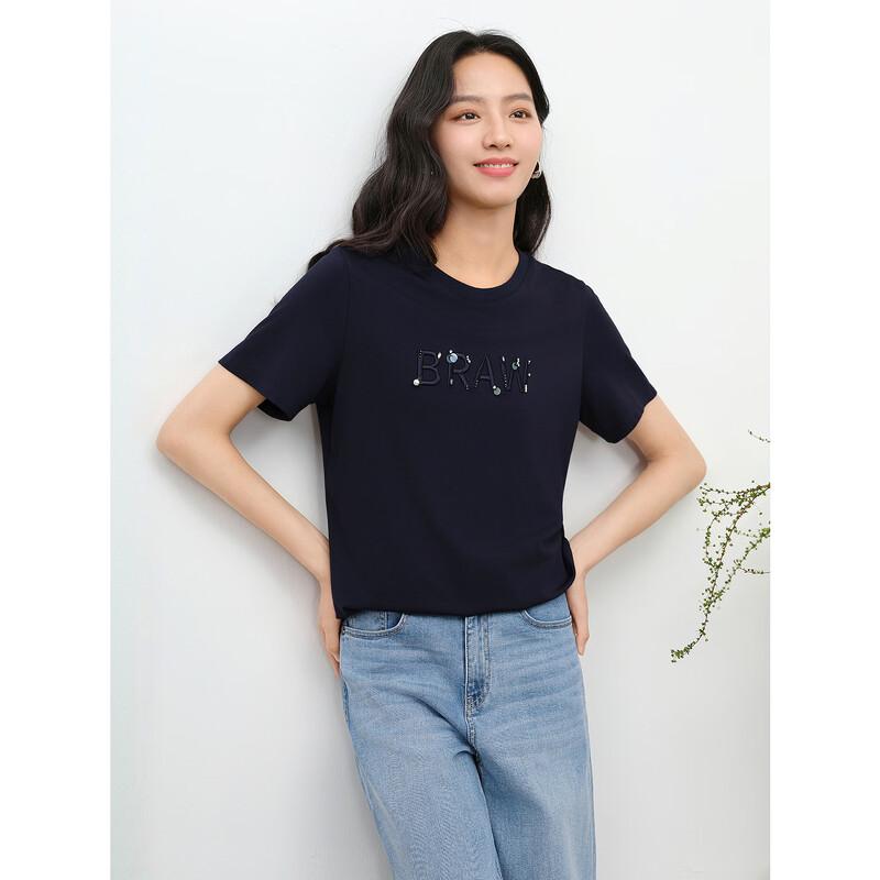 JUZUI Rundhals-T-Shirt mit gesticktem Buchstaben