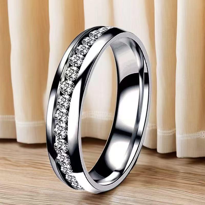 Stainless Steel Ring with Star-Inlaid Diamonds, Fade-Resistant, Titanium Finish