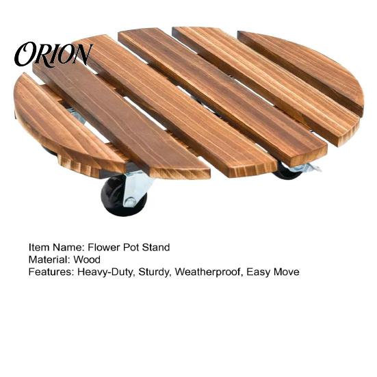 Outdoor Planter Tray with Wheels Round Wood Plant Caddy Wheels, Heavy Duty Rolling Stand Weather Resistant Roller for Garden Casters, Movable