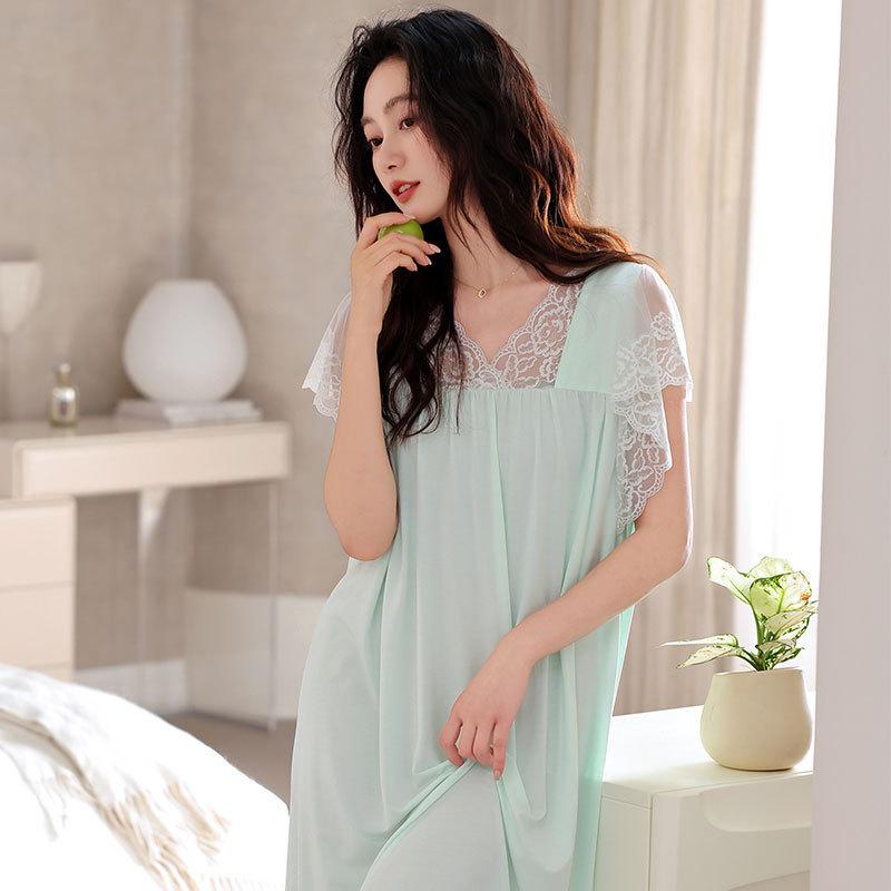 Pajamas Women's Summer Modal Women's Pajamas Dress Summer Women's Middle-aged Mom Ice Silk Thin Summer Dress