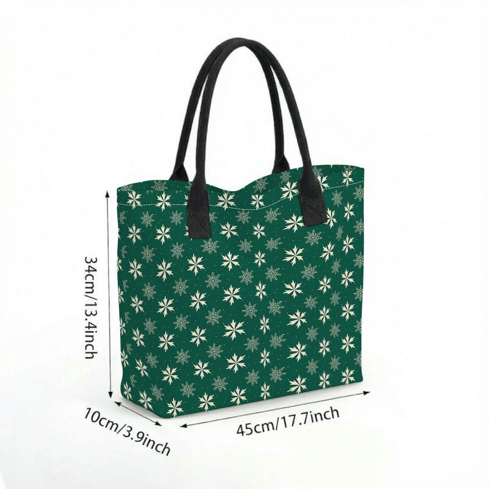  Green Snowflake Print Tote Bag Casual Large Capacity Handbag for Daily Use