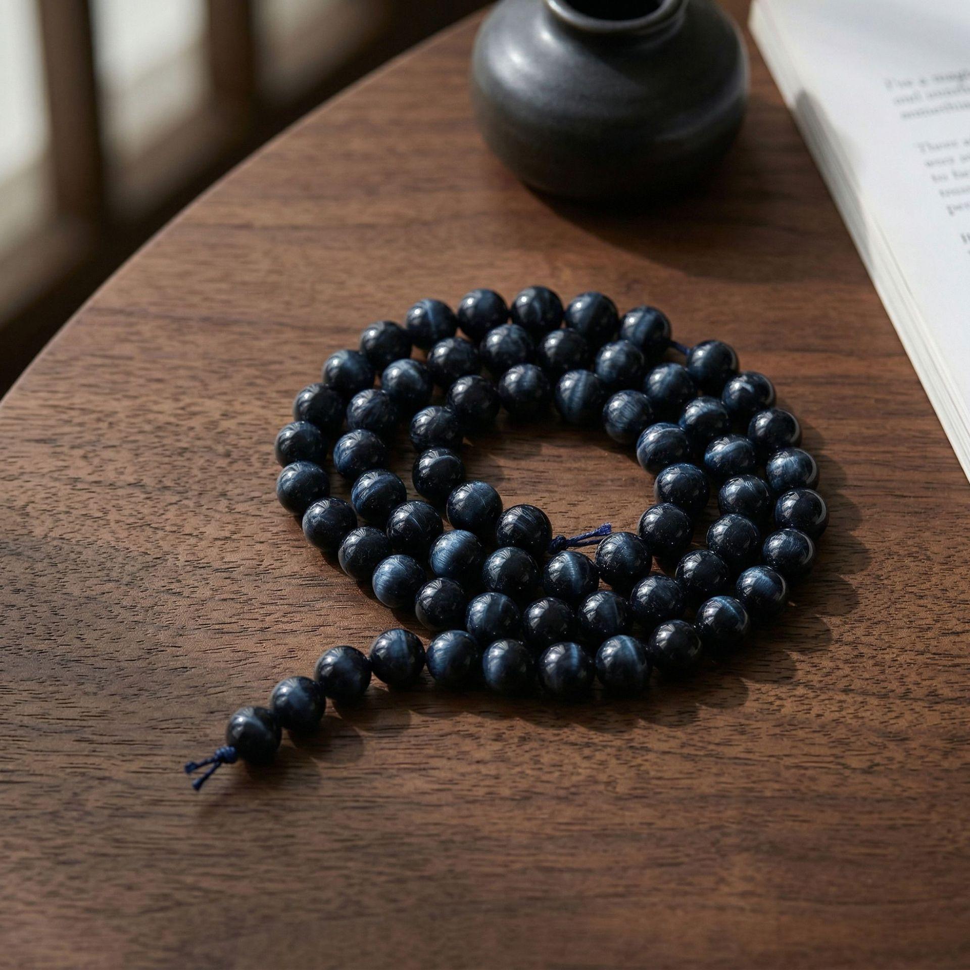 

Natural blue tiger eye stone loose beads DIY Beaded bracelet jewelry accessories materials, round beads semi-finished products 4MM One（90Left and Righ