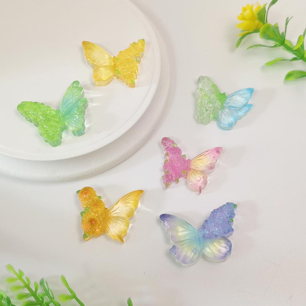 100pcs Mixed Gradient Mini Butterfly Slime Charms Flat Back Resin Cabochons for Jewelry Making DIY Hair Bows Center