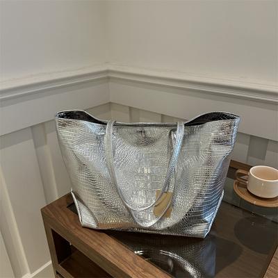 European and American Retro Large Capacity Tote Bag for Women New Fashion Crocodile Pattern Personalized Casual Shoulder Bag Underarm Bag
