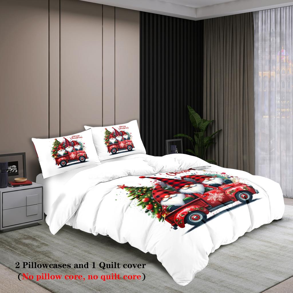 3-Piece Christmas Dwarf Pattern Print Set (1 Down Duvet Cover+2 Pillowcases, Core Free) Soft and Comfortable Bedding Set