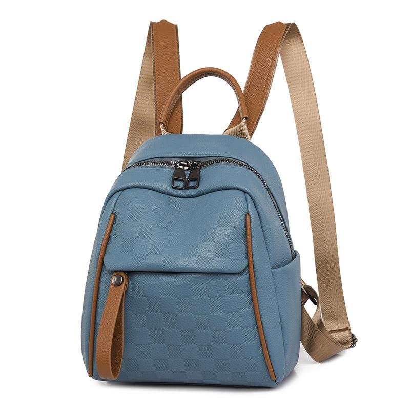 

New Checked Soft Leather Women s Fashionable Backpack, High-end Travel Mini Minimalist Trendy Women s Double Shoulder Bag New Release синій