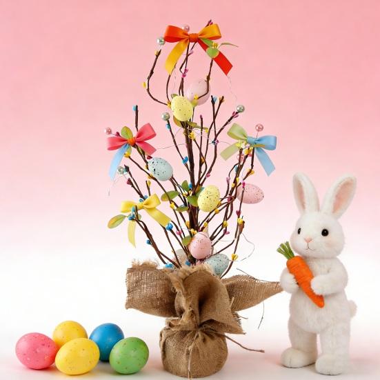 Easter Egg Tree with LED Lights Artificial Egg Decoration for Spring Holiday Tabletop Centerpiece for Home Party