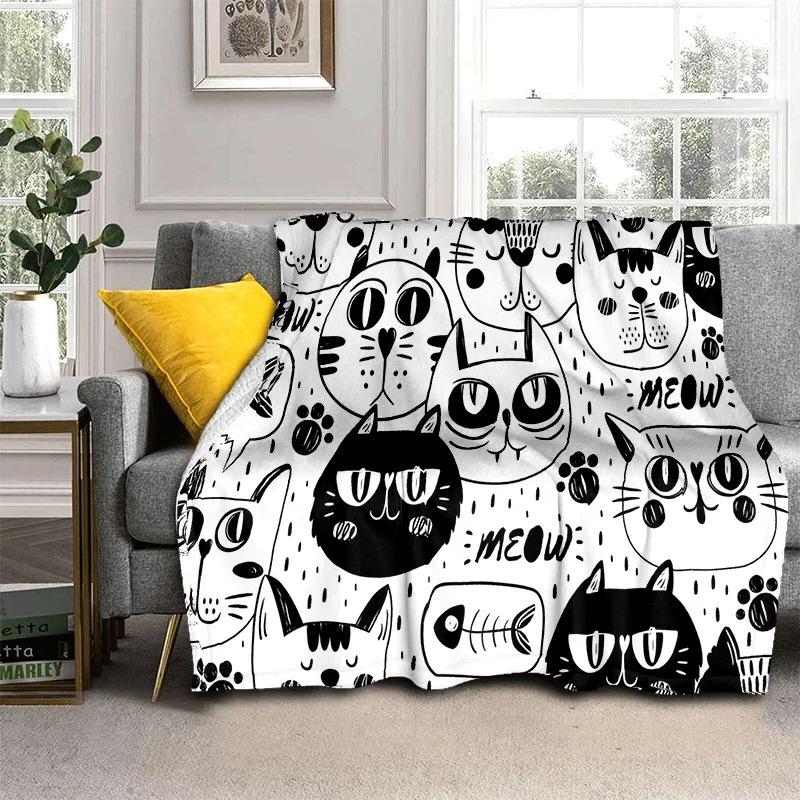 Cartoon Cat Flannel Comfortable Warm Blanket Children'S Gift Fluffy Soft Blanket Sofa Nap Portable Blanket