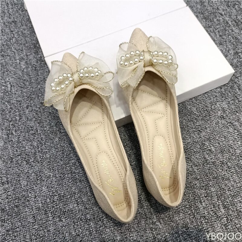 Ladies' Versatile Temperament Pointed Bow Flat Shoes Spring Summer New Fashionable Elegant Comfortable Dress Flat Shoes