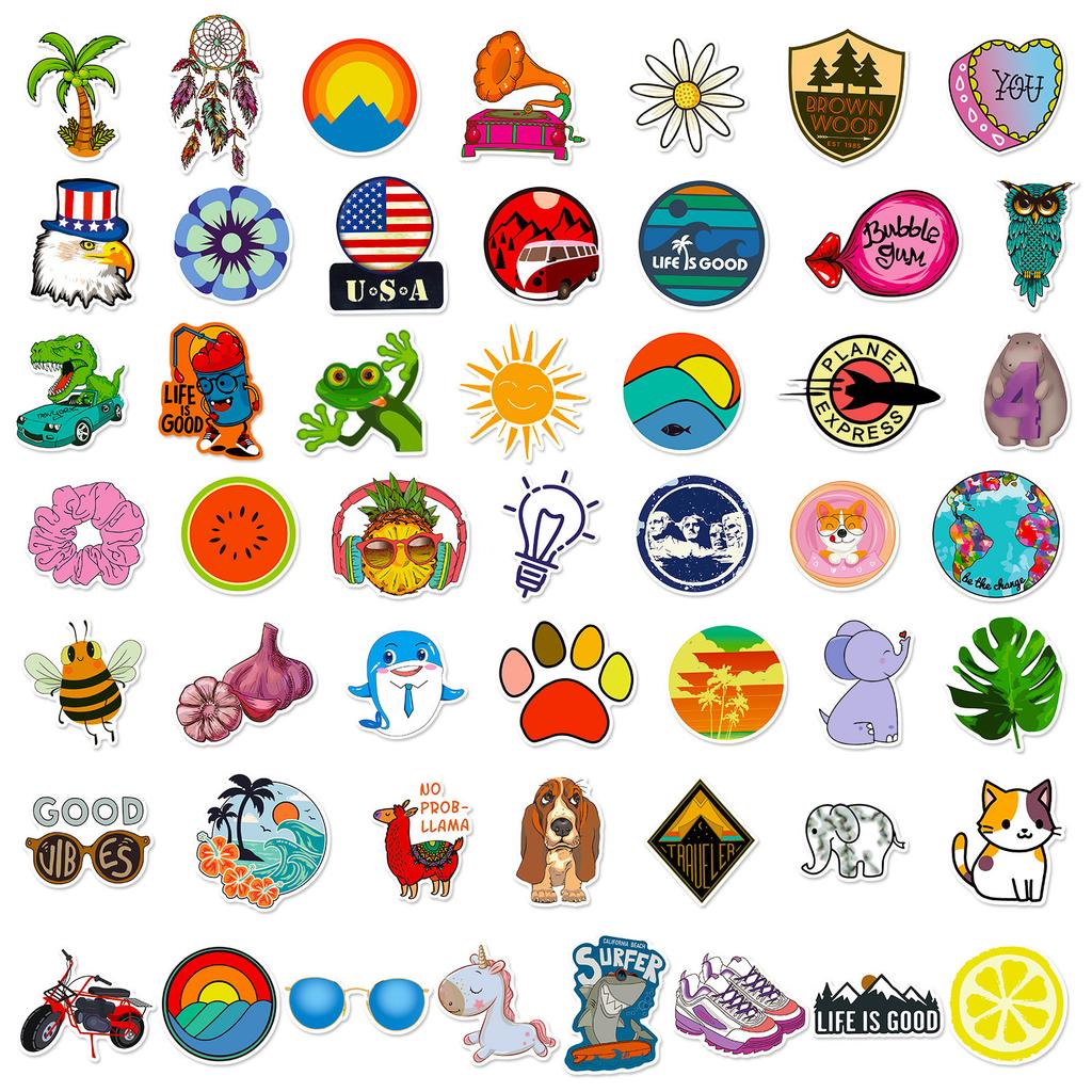 T01020003 Clearance 100 Mixed And Matched Small Fresh Graffiti Stickers Cartoon Notebook Skateboard Water Cup Stickers