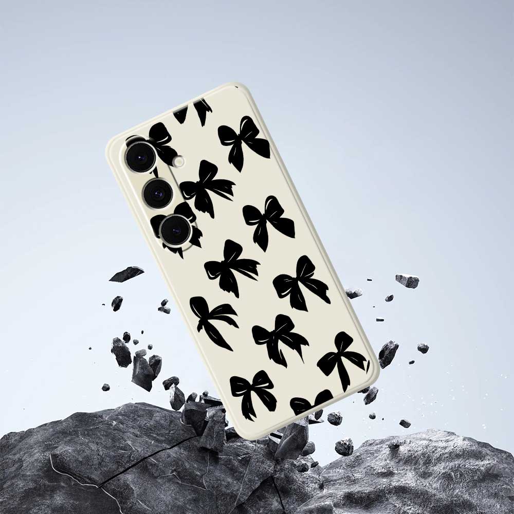 For Samsung Galaxy S25+ Case Black Bow Pattern Printing Straight Edge TPU Phone Back Cover