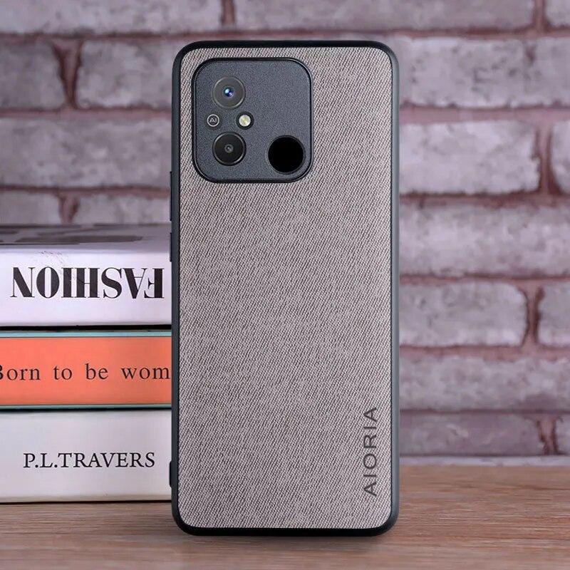 

Чехол для Xiaomi Redmi 12C, роскошный текстильный кожаный чехол из мягкой ТПУ, жесткий чехол для телефона из ПК, чехол для xiaomi redmi 12c, чехол Redmi 12C светло-серый